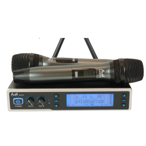 Двоен UHF микрофон със сменяема честота 2x100 канала